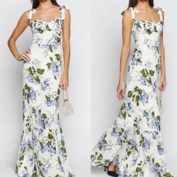 Reformation Dresses & Skirts - Reformation Jasen Dress - size 8 White and Green Sleeveless Maxi Sundress
